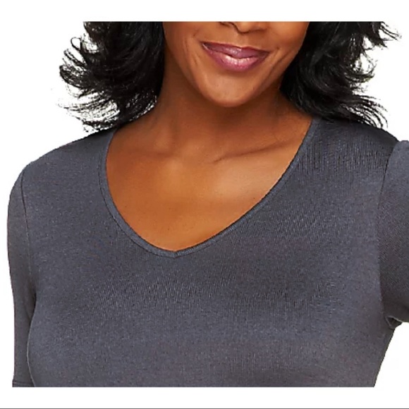 Linea by Louis Dell'Olio V-Neck Short Sleeve Flecked T-Shirt, 2X Natural A255670 - Picture 4 of 8